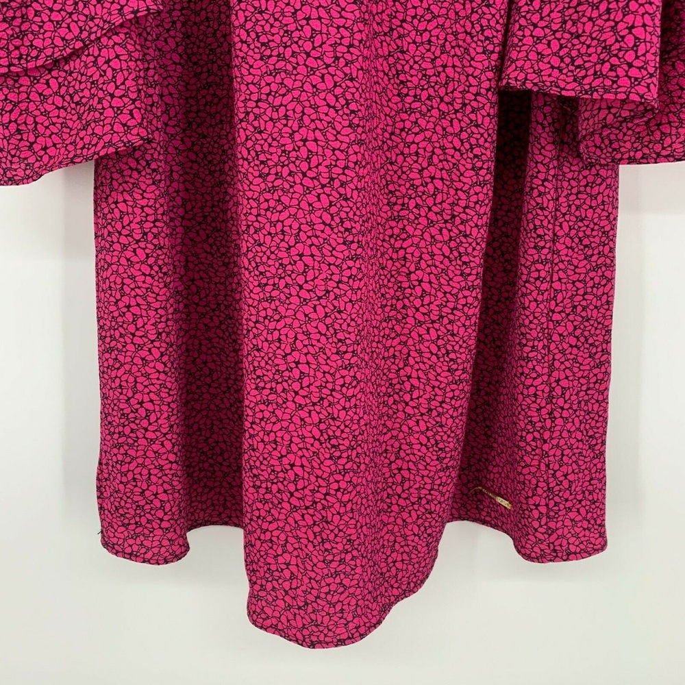 Michael Kors Top Pink Black Butterfly Print Cold Shoulder Ruffle - Picture 4 of 9